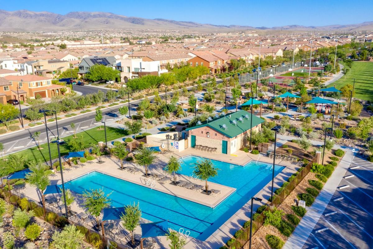 Aerial view of Inspirada community pools
