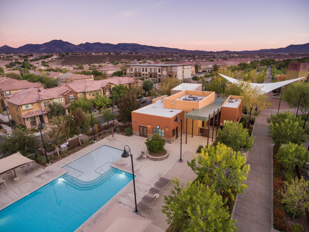 Inspirada at twilight with pool and mountain views